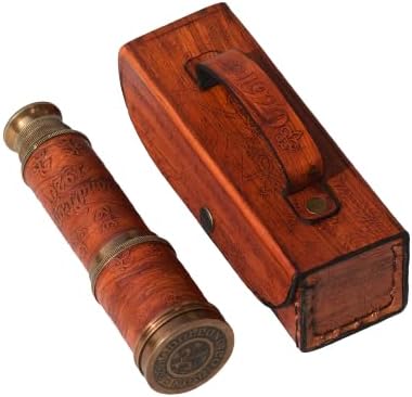 Nautical Pullout Telescope 16" Antique Brass Marine Telescope with Leather Box Vintage Maritime Collectible Scope for Navigation, Décor & Gifts