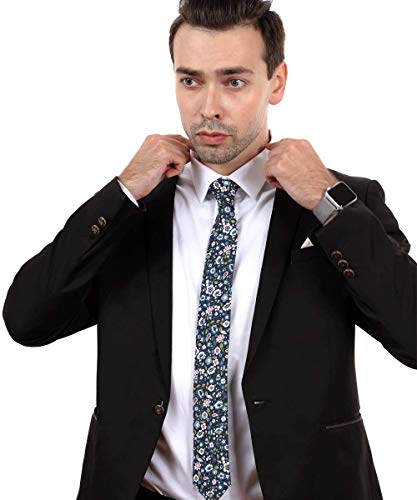 Image of JESLANG Men's Cotton Printed Floral Tie 2.56 inch Skinny Narrow Necktie Various Designs