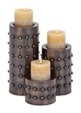 Deco 79 Metal Candle Holder, 11 by 7 by 4-Inch, Engraved Black, Set of 3