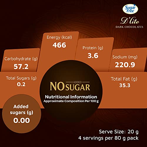 Image of Sugar Free D'lite Zesty Orange Flavour Dark Chocolate Bar, 80Gram (Pack Of 2)