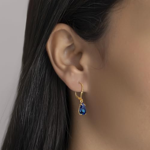 14K Gold Plated Gemstone Teardrop Earrings for Women – Birthstone Jewelry – Dainty Leverback Earrings in Gold Over 925 Sterling Silver – Elegant Gift for Women3