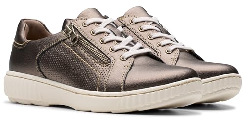 Clarks Clarks Women's Caroline Janna Leather Side Zip Fashion Sneaker, Bronze Leather, 9.5 Wide
