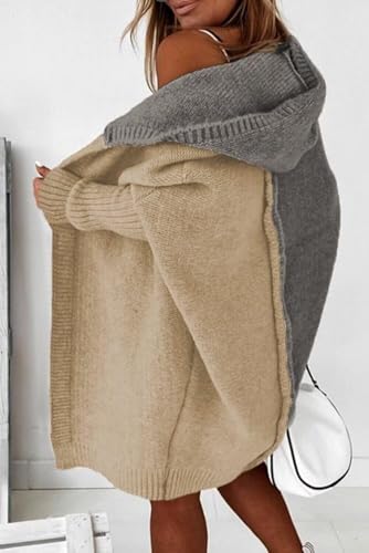 Image of Astylish Women 2026 Fall Clothes Outfits Hooded Knit Cardigan Sweaters | Open Front, Long Sleeve, Color Block, Fashion Clothing, Outwear Coats