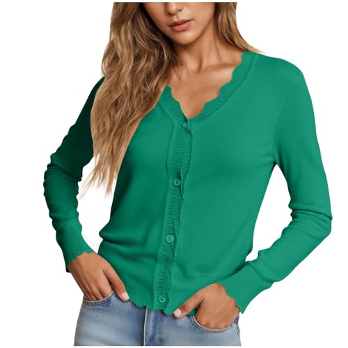 Women's Cardigan Sweater V Neck Lightweight Button Front Knit Tops Green - image 2