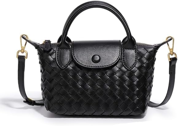 Small Vegan Leather Crossbody Bags For Women, Mini Woven Dumpling Handbag, Cute Top Handle Shoulder Purse For Travel Dating | Fashion lightweight