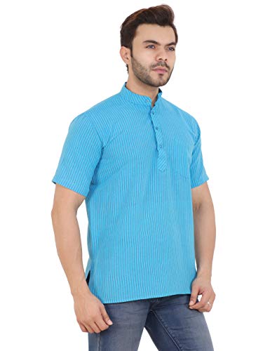 Image of LATEST CHIKAN Men's Cotton Regular Striped Short Kurta Half Sleeves - NP-SK-PNT