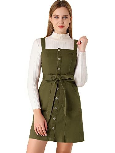 Allegra K Womens Overall Pinafore Denim Dress, Adjustable Strap A-Line