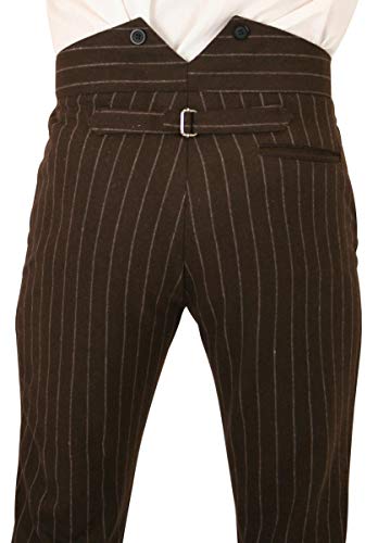 Historical Emporium Men's High Waist Wool Blend Bosworth Pinstripe Trousers, Victorian Western Pants with Suspender Buttons3