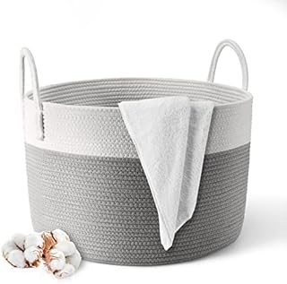 Rope Laundry Basket, Viwril Large Cotton Woven Laundry Storage Basket Dirty Clothes Hamper Woven Baby Nursery Organiser with Handle for Diaper Toy Bedroom Bathroom Storage Bins 50cm x 35cm Grey