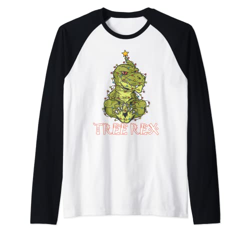 Tree Rex Dinosaur T-Rex - Pijama de Navidad para árbol de Navidad Camiseta Manga Raglan