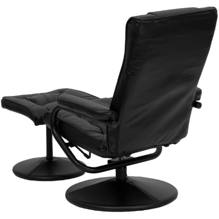Flash Furniture Rachel Contemporary Multi-Position LeatherSoft Recliner Chair with Ottoman, 360-Degree Swivel Recliner Chair and Ottoman Set, Black