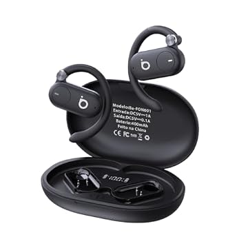 Fones de Ouvido Sem Fio Basike D91, Bluetooth 5.4, Estéreo Hi-Fi, Tela LED, 100h Standby, Leve e Confortável, Ideal para Corrida e Exercícios (Preto)