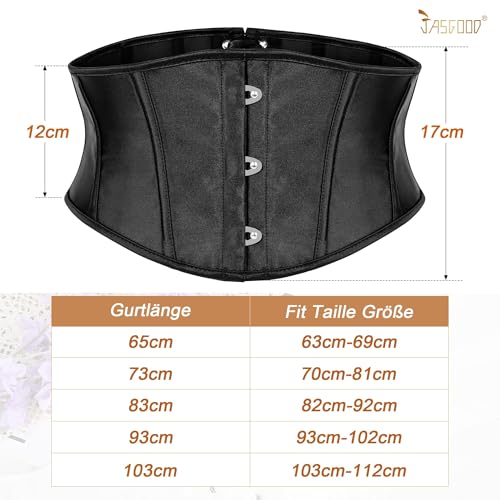 JasGood Damski gorset pasek Underbust Boned Lace Up Waspie pasek renesansowy Steampunk Pirate Halloween Cosplay gorset pasek, czarny, A-czarny, Fit Taille Größe 63cm-69cm