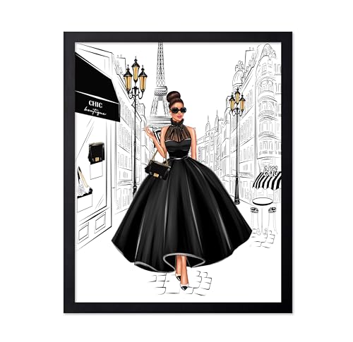 Image of Poster Master Lady in Black Print - Fashion Poster - Paris Designer Art - Modern Wall Design - Chic Gift for Women & Fashionista - Glam Decor for Bedroom or Girl's Room - 8x10 Black Framed