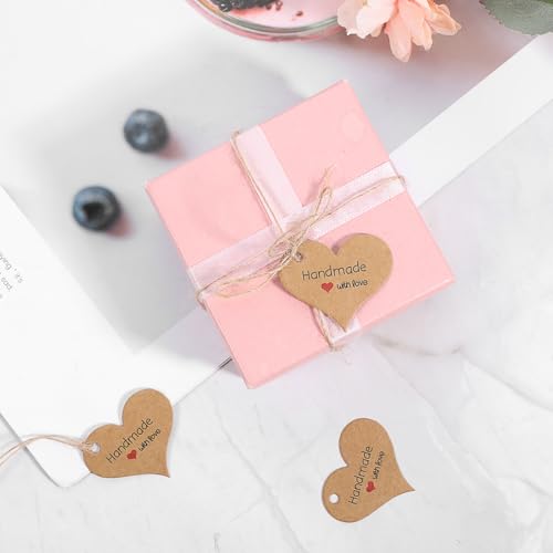 200 Stück Geschenkanhänger Handmade with Love Anhänger Hochzeit Anhänger Kraftpapier Etiketten mit 20M Juteschnur Herz Hochzeit Papieranhänger für Valentinstag Weihnachten Geschenkverpackung