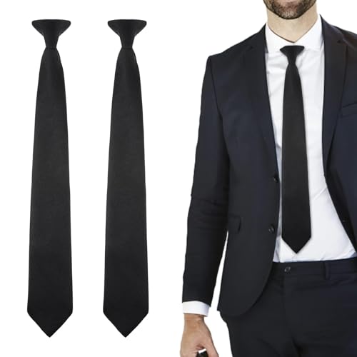 Clip-on Ties for Men - Solid Black Uniform Pre-tied Adjustable Neck Strap Tie Clip On for Wedding Funeral Business Graduation School Uniforms