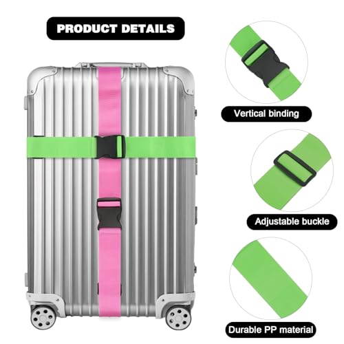 4 Pack Luggage Straps for suitcases, 4 pcs Extra Long Suitcase Straps TSA Approved Luggage Belt with Buckle, Adjustable Travel Belt for Luggage for 20'' - 32'' Suitcases(Grey Blue Green Pink)