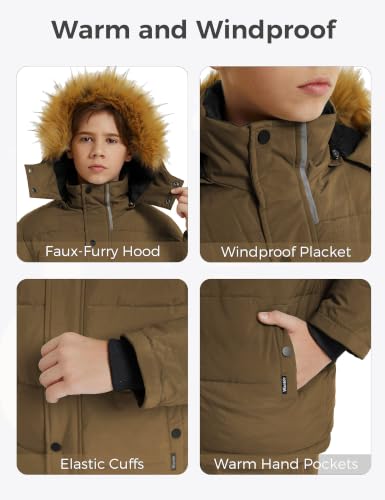 Image of Wantdo Boys' Winter Coat Warm Puffer Jacket Waterproof with Faux Fur Hood