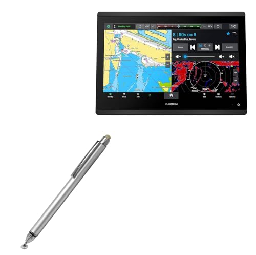 BoxWave Stylus Pen Compatible with Garmin GPSMAP 1643 - DualTip Capacitive Stylus, Fiber Tip Disc Tip Capacitive Stylus Pen - Metallic Silver