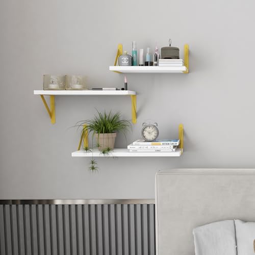 Image of YGEOMER White Shelves for Wall, Different Sizes Wall Floating Shelves for Living Room, Bathroom, Bedroom, Kitchen, Home Decor (Set of 4)