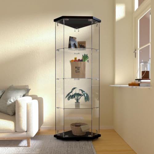 Image of Beauty4U Black 5 Corner Glass Display Cabinet, 4-Shelf Curio Cabinet