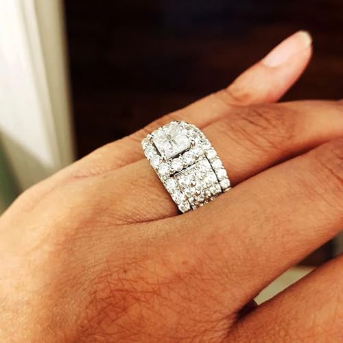 Wuziwen 4Ct Princess Engagement Ring Wedding Rings Set for Women 5A CZ 925 Sterling Silver Size 4-134