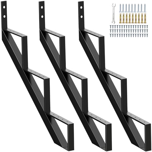 Zwinz Steel Stair Stringer 3 Step Metal Stair Stringers for Deck Height 27 inches Steel Stair Step Riser for Outside Stairs 3 Pack