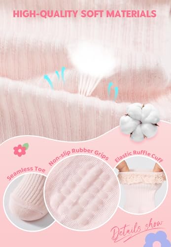 Zando Toddler Girls Non-Slip Ruffle Socks with Grippers Soft Cotton Seamless Ankle Socks for Baby Girls 0-5T2