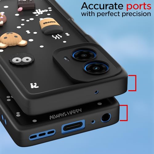 Image of Outlouders Back Cover for Moto G54 5G / G64 5G | Cute Fun Cartoon 3D Bear Silicone | Full Body Protection Bumper Case (Black)