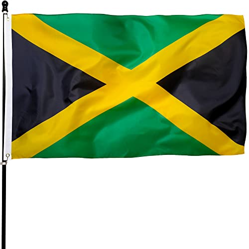 DANF Jamaica Flag 3x5 Ft Thick Polyester, Fade Resistant, Brass Grommets, Canvas Header Jamaican National Flags 3 X 5 Feet