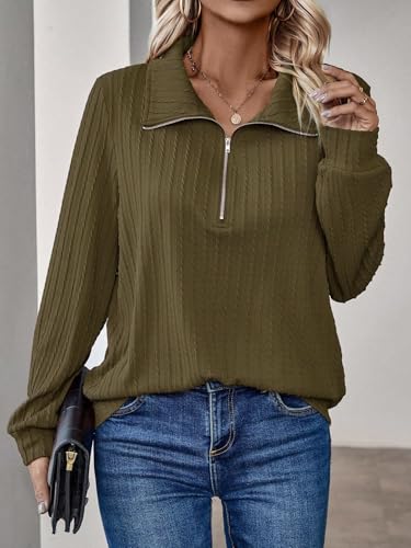Image of Leriya Fashion Women's Casual Long Sleeve T-Shirt - Half Zip Textured Summer Tee, Lightweight Breathable Basic Top for Daily, Work & Travel,Street Style