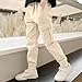 Cargo Pants for Girl Fashion High Waist Elastic Cuffed Sweatpant Pocket Straight Leg Comfort Casual Jogger (3-14 Years) Beige