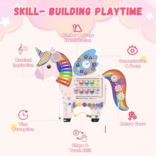Image of Spacocld Activity Wall Busy Board Panels - Sensory Wall Panel for Kids (5 Pieces Colorful Unicorn)