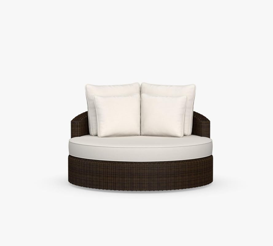 OUTLIVING Round Sofa Sunbed Wicker and Rattan Daybed Sun Lounger Furniture for Outdoor/Pool Side/Garden/Balcony/Porch/Backyard/Terrace/Patio/Beach (Dark Brown, White Cushion)