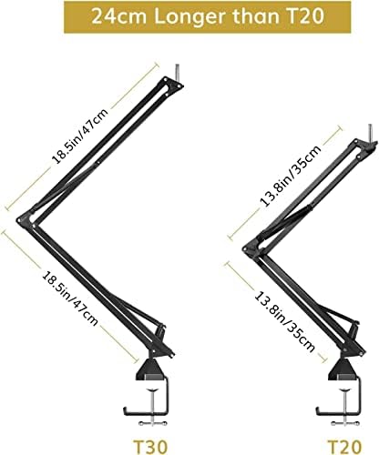Microphone Stand Extension Arm, TONOR Studio Suspension Scissor Boom Arm with Pop Filter, 3/8" to 5/8" Adapter, Mic Clip, Upgraded Heavy Duty Clamp for Blue Yeti Snowball Ice and Other Mics(T30)