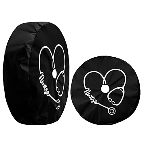 Image of Stethoscope Heart Shape with Lettering Nurse Spare Tire Cover with Backup Camera Hole Wheel Tire Cover Fit Trailer, RV, SUV and Many Vehicle 14inch