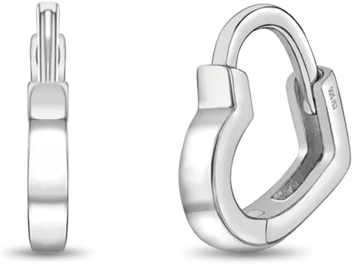 925 Sterling Silver Polished Heart Shaped Huggie Hoop Earrings For Girls & Teens - Heart Shaped Hoops For Children - Adorable Valentines Day or Birthday Gift For Teenagers