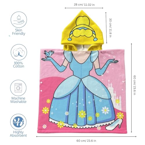 Image of Famyo Poncho Towel for Kids | Hooded Micro-Fiber Bath Towels | 60 x 60cm Toddler Pool Towel for Boys & Girls, 1-7 Years (Blue Lady)