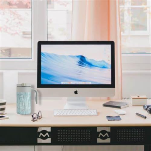 Byo 20 Oz Stainless Steel Insulated Mug - Reusable Drinkware with Handle, Leak-Proof Lid, Wide Mouth Opening, Thermal Commuter Cup for Hot or Cold Drinks, Great for Gym, School, Office (White Wood)