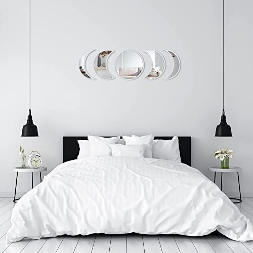 MI & HER - Boho Moon Phase Mirror Set Glass - Real Glass Mirror - Wood Frame - Premium Quality - Gothic Mirror, Scrying Mirror. Includes Hardware. Easy to Mount. (Rustic White)