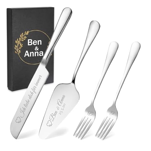 AAQ Tortenheber Hochzeit Personalisiert, Edelstahl Tortenheber Set mit Tortenmesser, Personalisierte Gravur Kuchenheber, Interessantes Geschenk für Brautpaar Freunde Partys Hochzeiten (Silber)