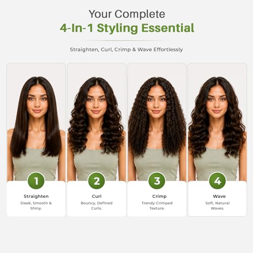 Image of VGR 4-in-1 Hair Styler - Hair Straightener, Curler, Crimper, and Waving Tool with Ceramic Coating Plates & Adjustable Heat Settings | Uniform Heat Technology | 2-Year Warranty (V-569, Green)