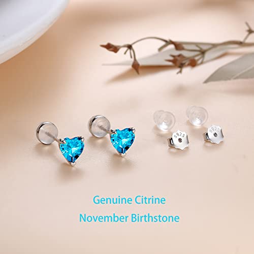 November Birthstone Stud Earrings For Girls Women, 18K White Gold Plated S925 Sterling Silver Earrings Heart Swiss Blue Topaz November Birthstone Stud Earrings For Girls Women Birthday Jewelry Gifts #TOP2