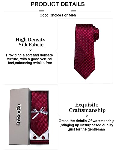 DiBanGu Plaid Ties for Men Silk Checkered Necktie and Pocket Square Cufflinks Tie Clip Set with Gift Box for Wedding Business
