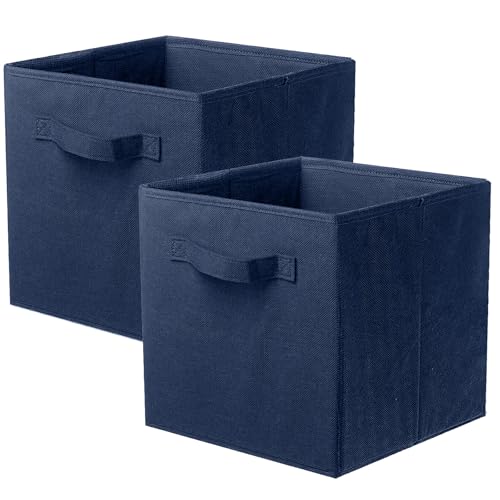 ShellKingdom Storage Bins, Foldable Fabric Storage Cubes And Cloth Organizer Drawer For Closet And Toys, 2 Pack (Dark Blue)