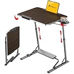 FoldWise Folding Laptop Table for Sofa - Sturdy Portable Desk, Height & Angle Adjustable Overbed Table for Dinner, Work & Study; All-In-One: Footrest, Cupholder, Tablet Holder, Edge Stopper - Wooden