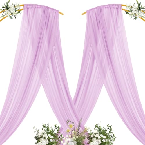 Image of MLMC Lilac Purple Wedding Arch Draping Fabric 2 Panels 29 inch x 20 FT Extra Long Lavender Gauze Drapes Sheer Backdrop Curtains 6.6 Yards Outdoor Drapery Panels for Wedding Party Ceiling Decoration