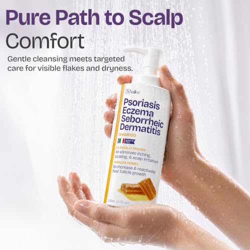 Image of Psoriasis Shampoo for Eczema, and Folliculitis Treatment - Seborrheic Dermatitis Antifungal Shampoo for Ringworm, Acne, Flaking, Dry & Itchy Scalp Treatment with Manuka Honey (Pack of 2)