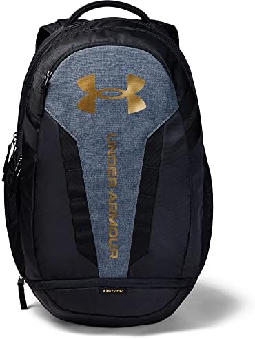 Under Armour unisex-adult Hustle 5.0 Backpack , Black (004)/Metallic Gold Luster , One Size Fits All