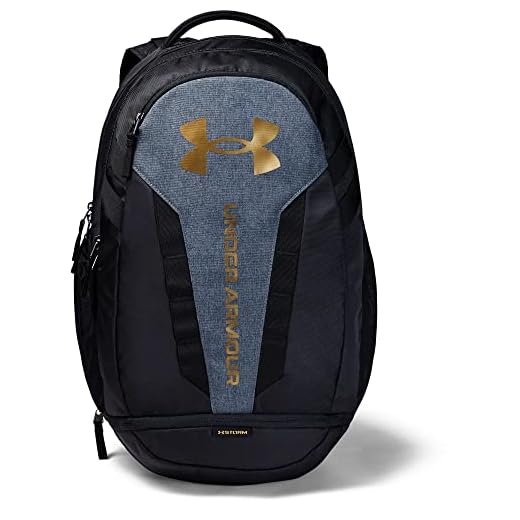 Under Armour unisex-adult Hustle 5.0 Backpack , Black (004)/Metallic Gold Luster , One Size Fits All